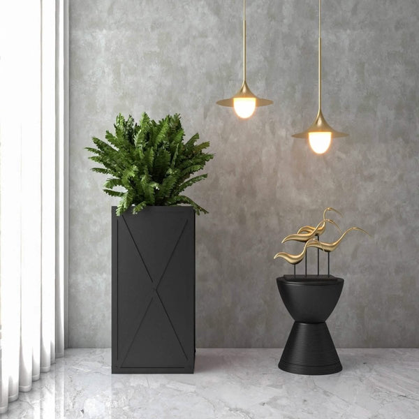 Leisure Mod Papyrus Indoor Outdoor Fiberstone And Clay Rectangular Planter With Drainage Holes