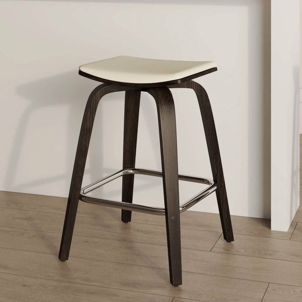Leisure Mod Pelya Leather Counter Stool With Square Seat And Poplar Wood Base