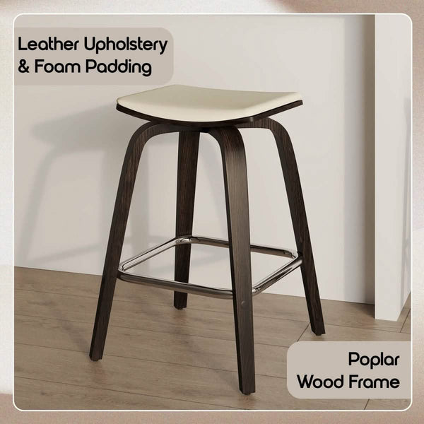 Leisure Mod Pelya Leather Counter Stool With Square Seat And Poplar Wood Base