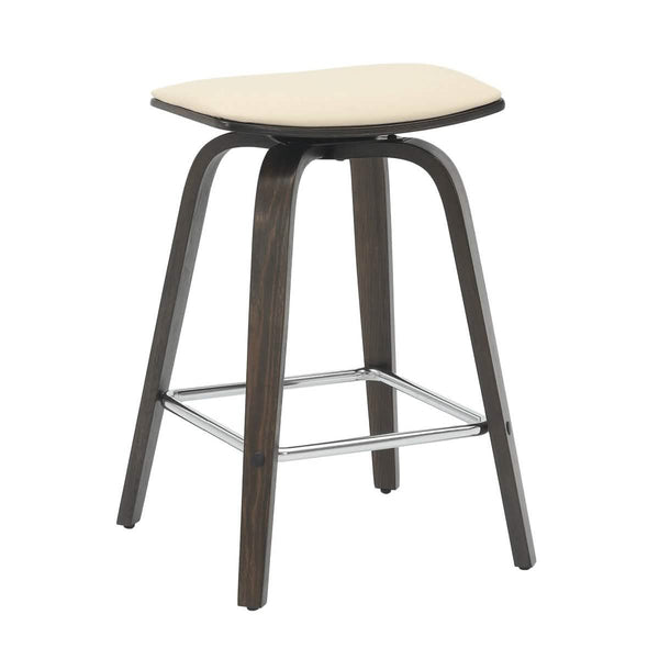 leisure mod Pelya Leather Counter Stool with Square Seat and Poplar Wood Base