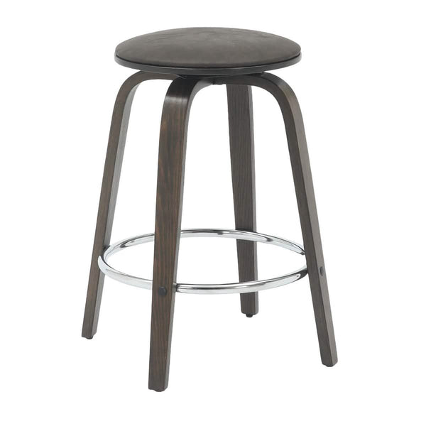 leisure mod Pelya Modern Swivel Counter Stool Upholstered in Leather With Chrome Iron Footrest