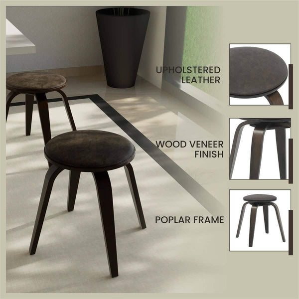 Leisure Mod Pelya Mordern Wooden Dining Stool With Walnut Color Frame
