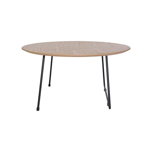 Leisure Mod Pemborke Round Coffee Table With Oak Wood Tabletop In Iron
