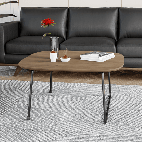 Leisure Mod Pemborke Square Coffee Table With Oak Wood Table Top And Iron Frame