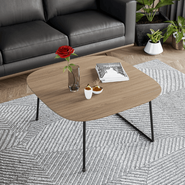 Leisure Mod Pemborke Square Coffee Table With Oak Wood Table Top And Iron Frame