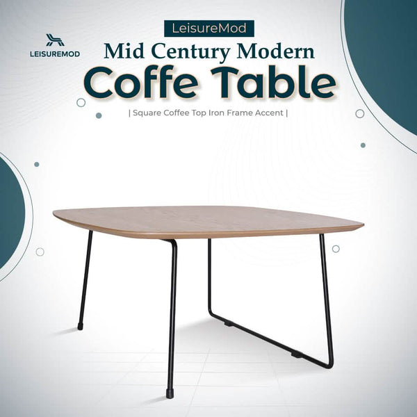 Leisure Mod Pemborke Square Coffee Table With Oak Wood Table Top And Iron Frame