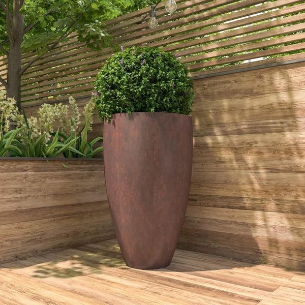 Leisure Mod Petal Tapered Round Planter In Fiberstone And Clay For Indoor And Outdoor