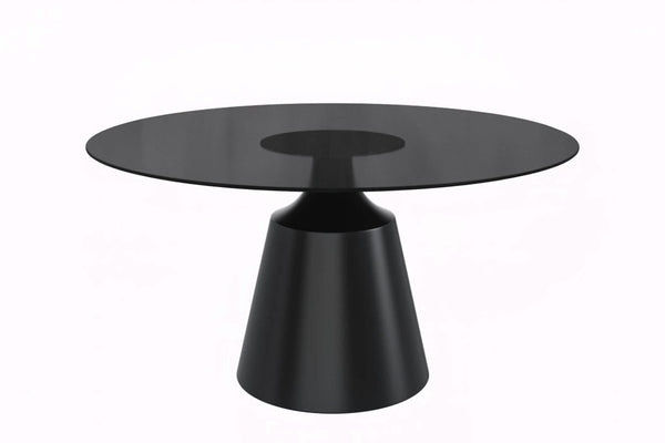 Leisure Mod Prynn Modern Round Dining Table With A Sintered Stone/Glass Top In Black Stainless Steel Base