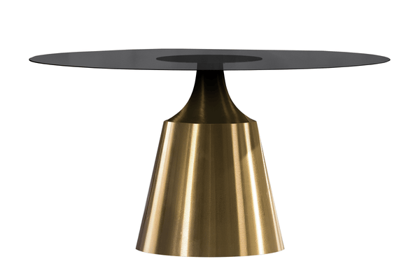 Leisure Mod Prynn Modern Round Dining Table With Sintered Stone/Glass Top In Gold Stainless Steel Base