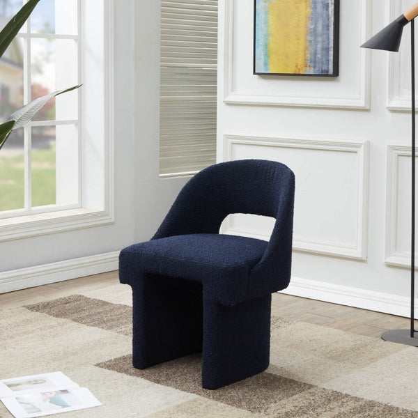 Leisure Mod Quell Boucle Accent Chair Curved Open Back Design And Manufactured Wood Frame