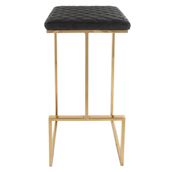 Leisure Mod Quincy Quilted Stitched Leather Bar Stools With Gold/Black Metal Frame