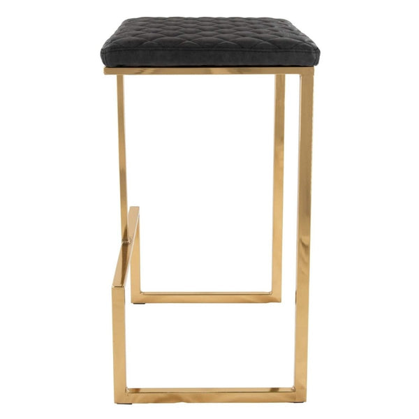 Leisure Mod Quincy Quilted Stitched Leather Bar Stools With Gold/Black Metal Frame