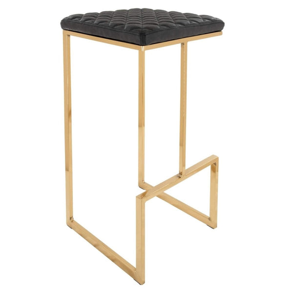 leisure mod Quincy Quilted Stitched Leather Bar Stools With Gold/Black Metal Frame