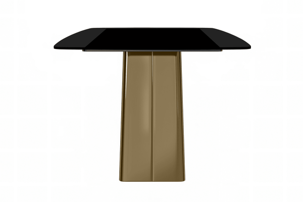 Leisure Mod Quinix Rectangular Dining Table With Sintered Stone/Glass Tabletop And Gold Stainless Steel Base