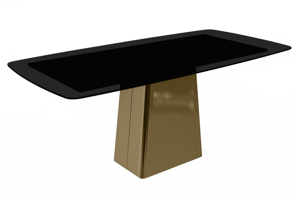 leisure mod Quinix Rectangular Dining Table with Sintered Stone/Glass Tabletop and Gold Stainless Steel Base