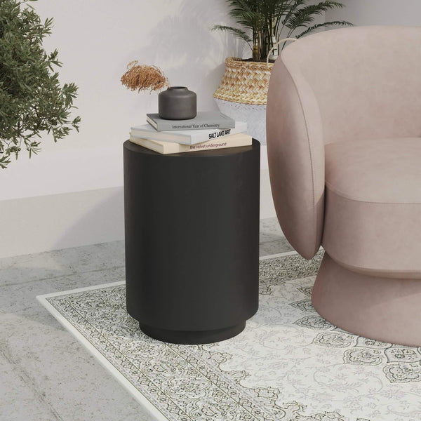 Leisure Mod Ramble 14" Wide Round Side Fiberstone Table With Travertine/Painted Finish Tapered Base