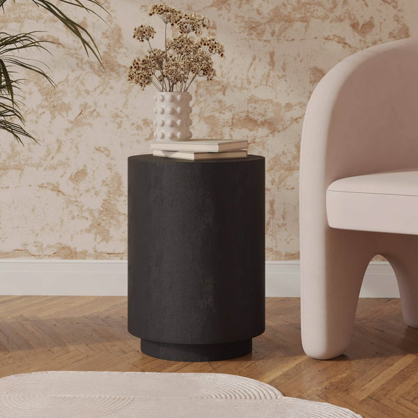 Leisure Mod Ramble 14" Wide Round Side Fiberstone Table With Travertine/Painted Finish Tapered Base