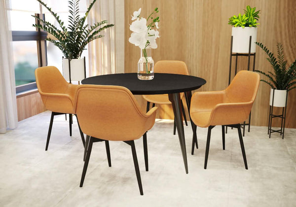Leisure Mod Ravenna 5-Piece Dining Set 47" Round Dining Table 4 Leather Dining Chairs