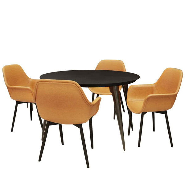 leisure mod Ravenna 5-Piece Dining Set 47" Round Dining Table 4 Leather Dining Chairs