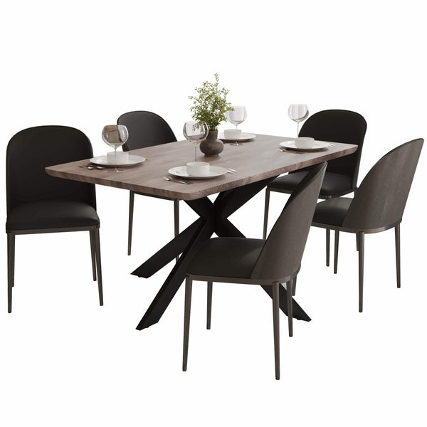 leisure mod Ravenna 6-Piece Dining Set with 63" Rectangular Dining Table in Rustic Grey and 5 Leather Dining Chairs