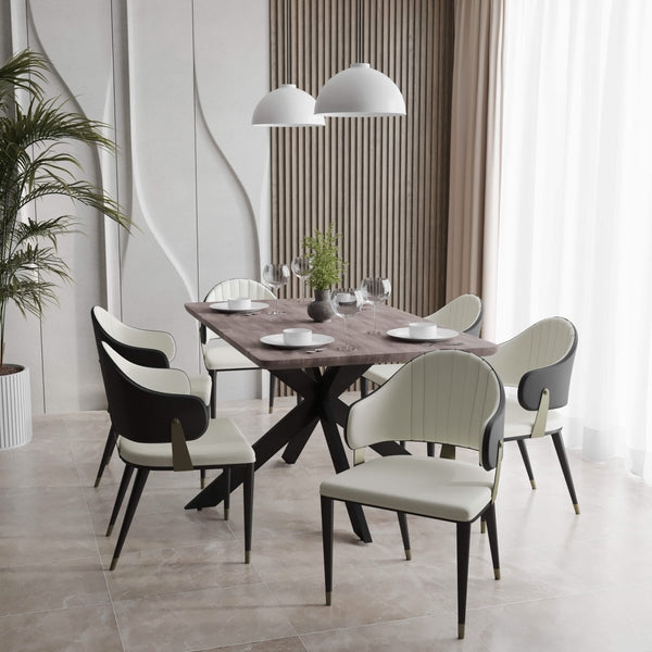 Leisure Mod Ravenna 7-Piece Dining Set With Rectangular Dining Table In Rustic Gray MDF Top And 4 Leather Dining Chairs