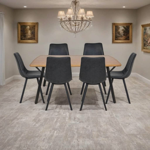 Leisure Mod Ravenna 7-Piece Dining Set With Rectangular Dining Table In Y-Shaped Joint Legs And 6 Leather Dining Side Chairs