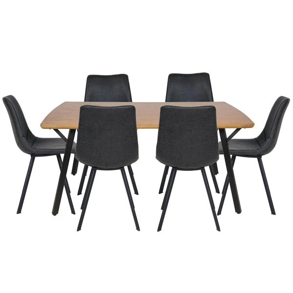 leisure mod Ravenna 7-Piece Dining Set with Rectangular Dining Table in Y-Shaped Joint Legs and 6 Leather Dining Side Chairs