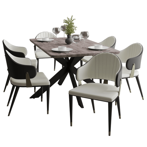 leisure mod Ravenna 7-Piece Dining Set with Rectangular Dining Table in Rustic Gray MDF Top and 4 Leather Dining Chairs