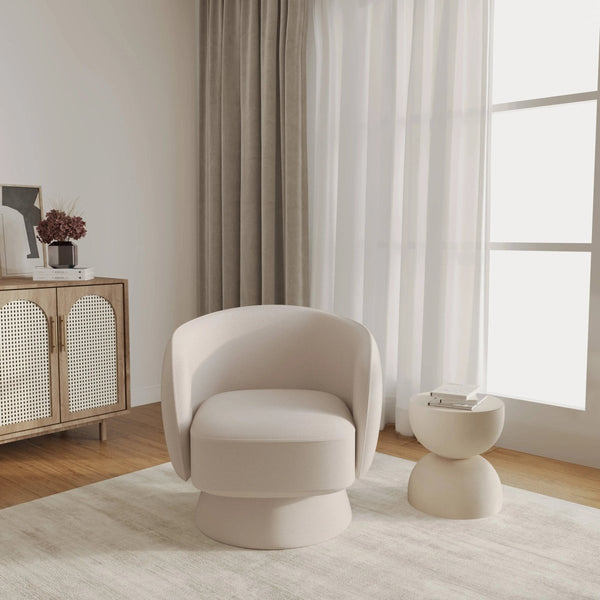 Leisure Mod Raze Accent Chair Upholstered In Boucle/Linen/Velvet Armchair With Removable Round Base