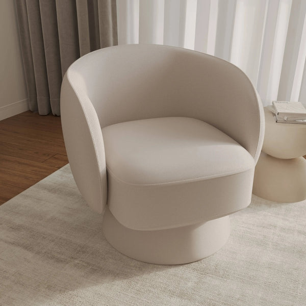 Leisure Mod Raze Accent Chair Upholstered In Boucle/Linen/Velvet Armchair With Removable Round Base