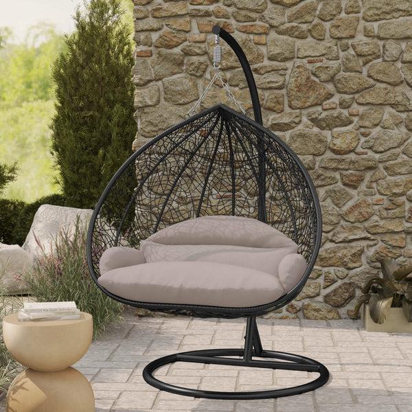 Leisure Mod Recluse Modern Outdoor Egg Swing Chair Black/Brown/Grey Frame In Teardrop Design With ES57 Cushion