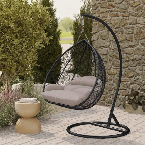 Leisure Mod Recluse Modern Outdoor Egg Swing Chair Black/Brown/Grey Frame In Teardrop Design With ES57 Cushion