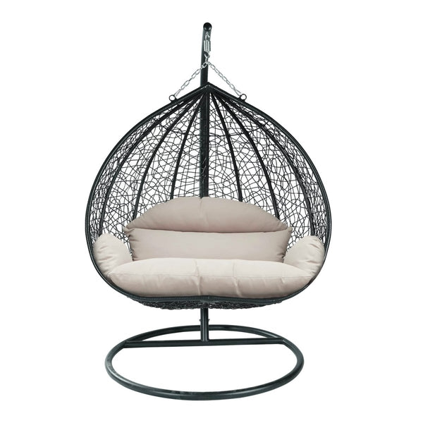 leisure mod Recluse Modern Outdoor Egg Swing Chair Black/Brown/Grey Frame in Teardrop Design with ES57 Cushion