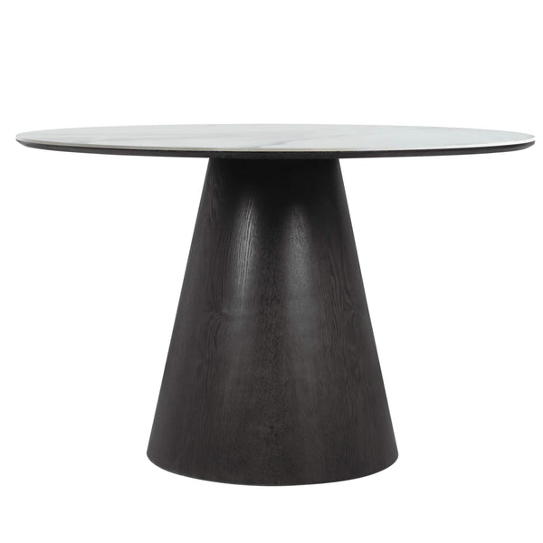 Leisure Mod Riven 47" Round Dining Table With Sintered Stone Top And Ash Wood Veneer Base