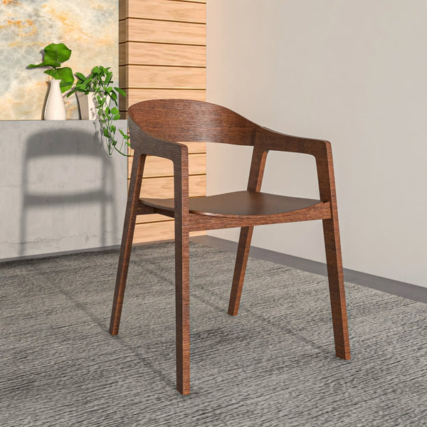 Leisure Mod Rivo Dining Chairs In Sturdy Oak Wood With Open Back Design And Armrests
