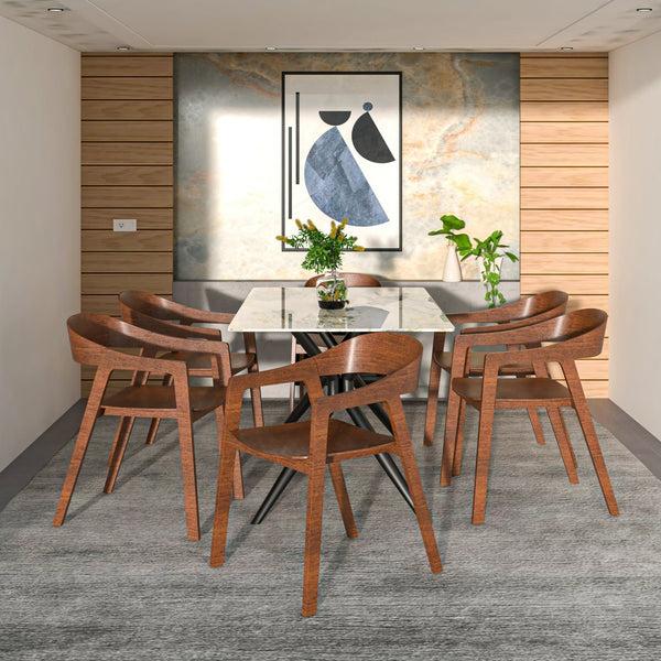 Leisure Mod Rivo Dining Chairs In Sturdy Oak Wood With Open Back Design And Armrests