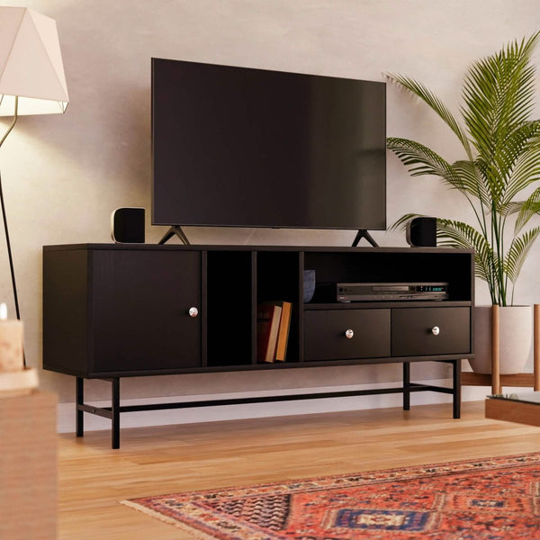 Leisure Mod Rochester Rectangular TV Stand: MDF Enclosed Storage & Iron Legs