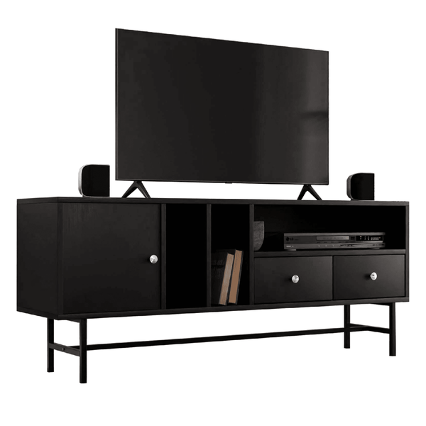 leisure mod Rochester Rectangular TV Stand: MDF Enclosed Storage & Iron Legs