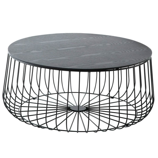 leisure mod Runswick Round Coffee Table with MDF Tabletop Storage Space in Black Steel Base