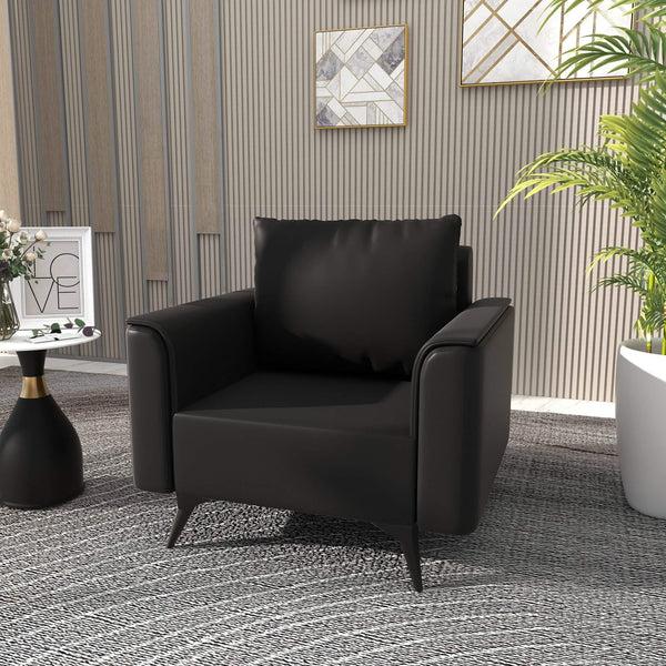 Leisure Mod Rusk Leather Single-Seater Sofa With Stainless Steel Legs And Removable Cushions