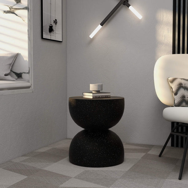 Leisure Mod Sage Minimalist Side Table In Fiberstone Hourglass Design Accent Table