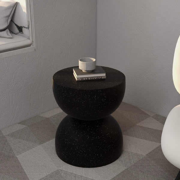 Leisure Mod Sage Minimalist Side Table In Fiberstone Hourglass Design Accent Table