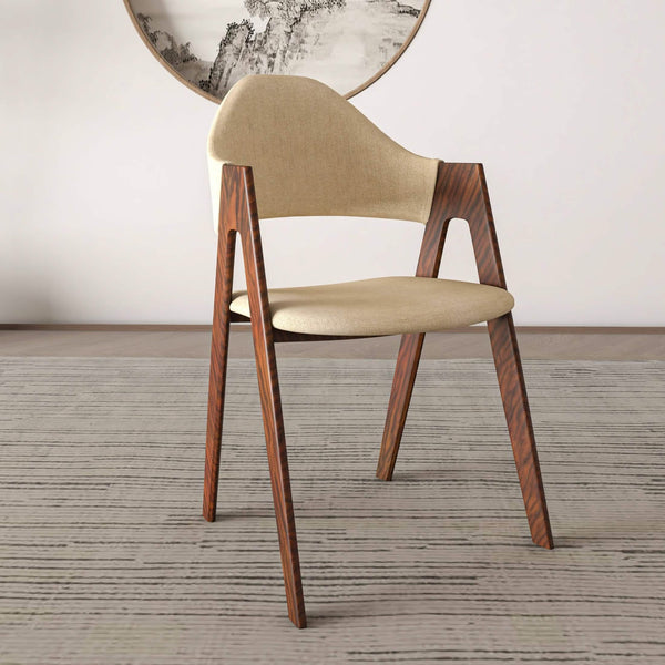 Leisure Mod Savor Dining Chair In Polyester With Curved And Open-Back Design In Brown