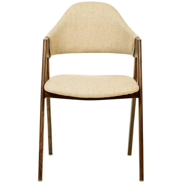 Leisure Mod Savor Dining Chair In Polyester With Curved And Open-Back Design In Brown