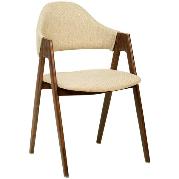 leisure mod Savor Dining Chair in Polyester with Curved and Open-Back Design in Brown