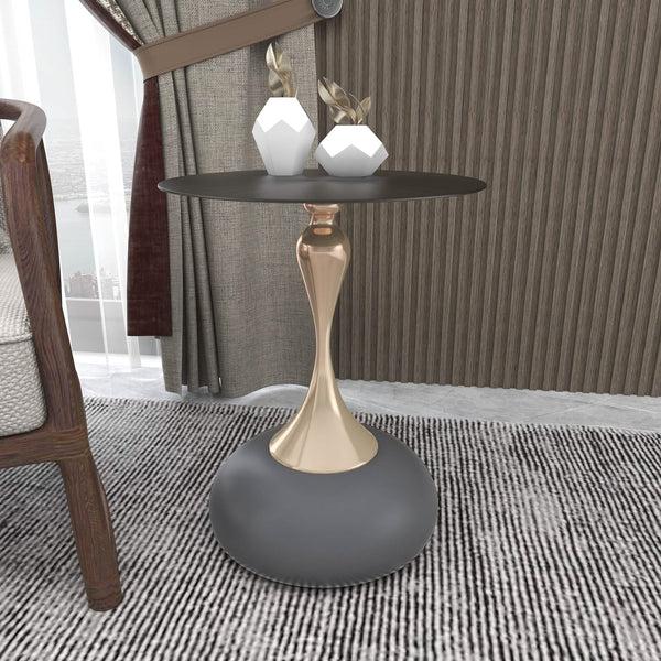 Leisure Mod Savoy Wide Side Table With Stainless Steel Top Round Accent Table And Elegant Pedestal Base