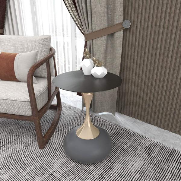 Leisure Mod Savoy Wide Side Table With Stainless Steel Top Round Accent Table And Elegant Pedestal Base