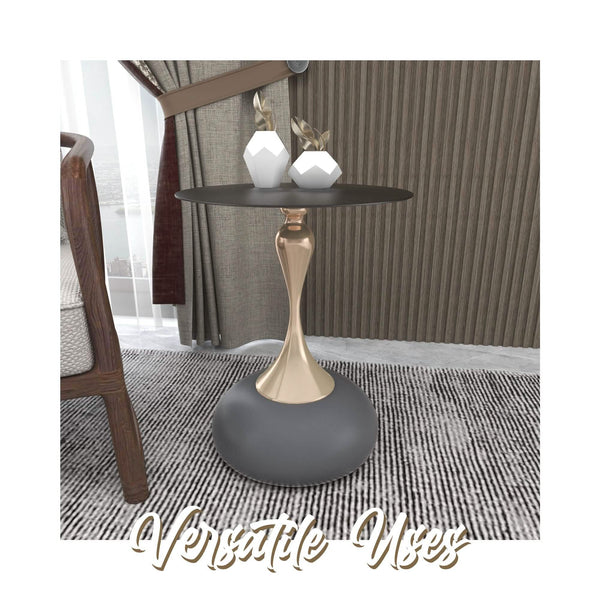 Leisure Mod Savoy Wide Side Table With Stainless Steel Top Round Accent Table And Elegant Pedestal Base
