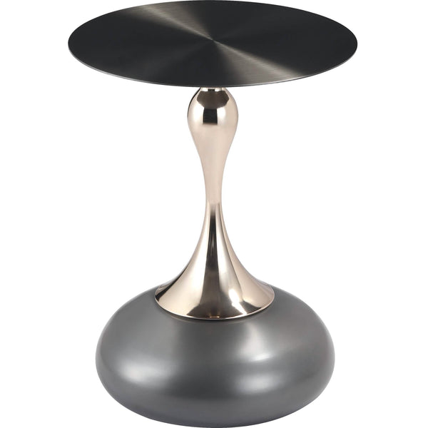 leisure mod Savoy Wide Side Table with Stainless Steel Top Round Accent Table and Elegant Pedestal Base