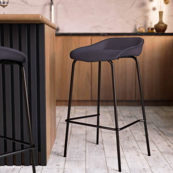 Leisure Mod Servos Modern Barstool With Upholstered Leather Seat And Powder Coated Iron Frame